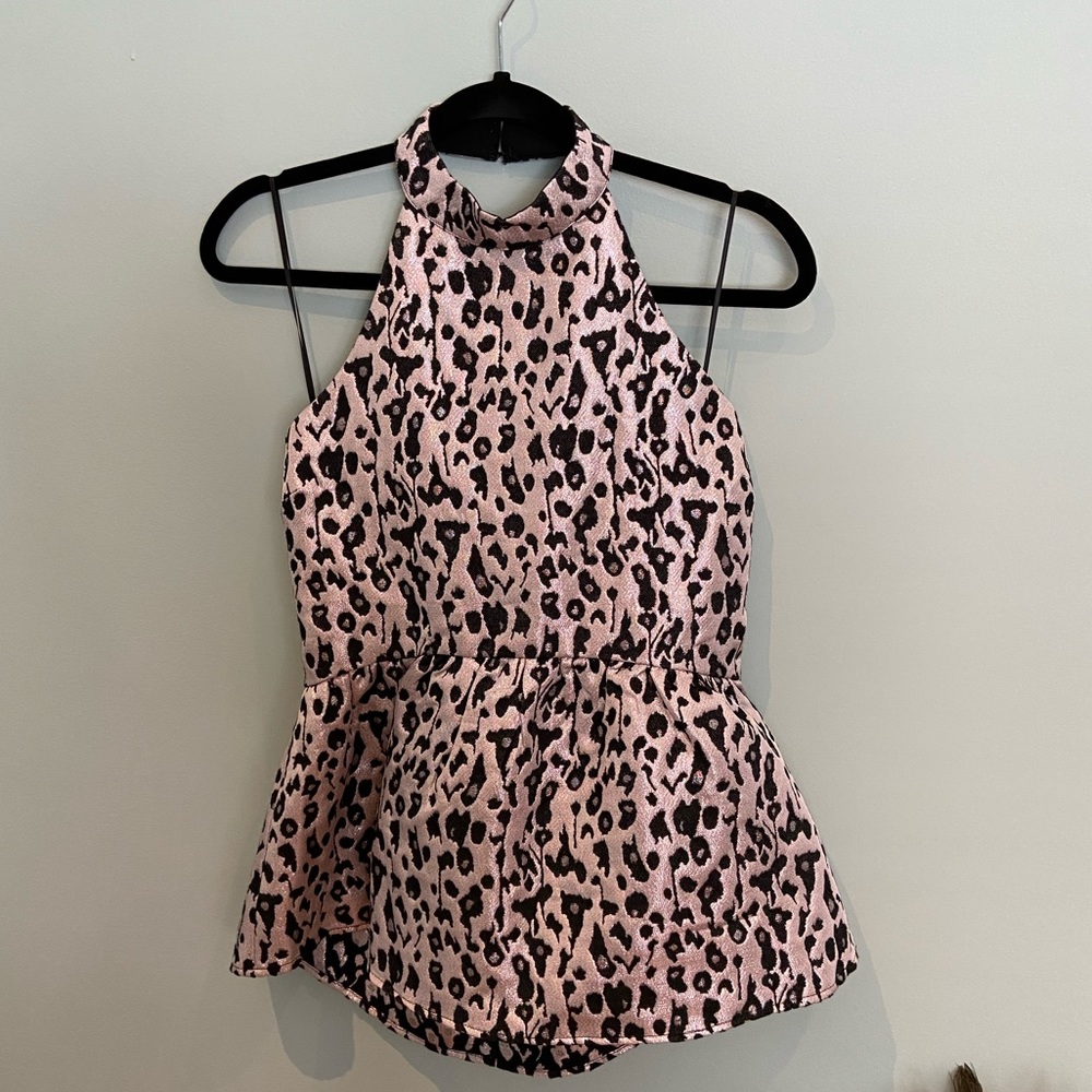 NEW Design Lab Sparkly Leopard Print Peplum Top, M